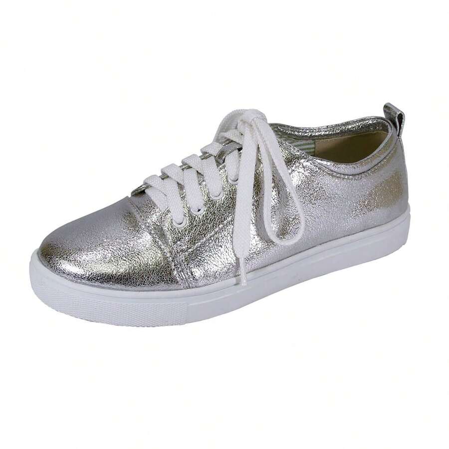 Fuzzy Anita Women's Wide Width Comfort Lace-Up Sneakers, Casual Shoes - 銀色 - 查看 1