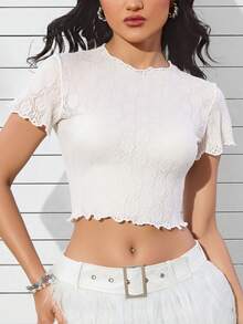 Pack set 2 dos piezas crop top mini playera encaje dama mujer manga corta cuello redondo casual moderna mesh transparente fresco ligero femenino verano juvenil primavera transparencia bohemia sutil geométrico - Blanco y Negro - Ver 5