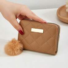 Short Wallet, Minimalist Fashion Coin Purse, Quilted Student Card Holder, Plush Ball Bag - Multicolor - View 6