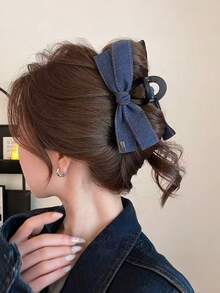 1个女士韩版时尚牛仔蝴蝶结发夹，13厘米，高端发爪发饰，适合日常使用、送礼、旅行、送给女性的礼物、美发用品、圣诞礼物 - 彩色 - 查看 14