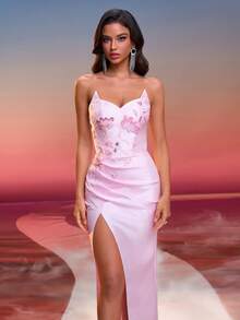 Women's Floral Embellished Off-Shoulder Dress - Pink - View 11