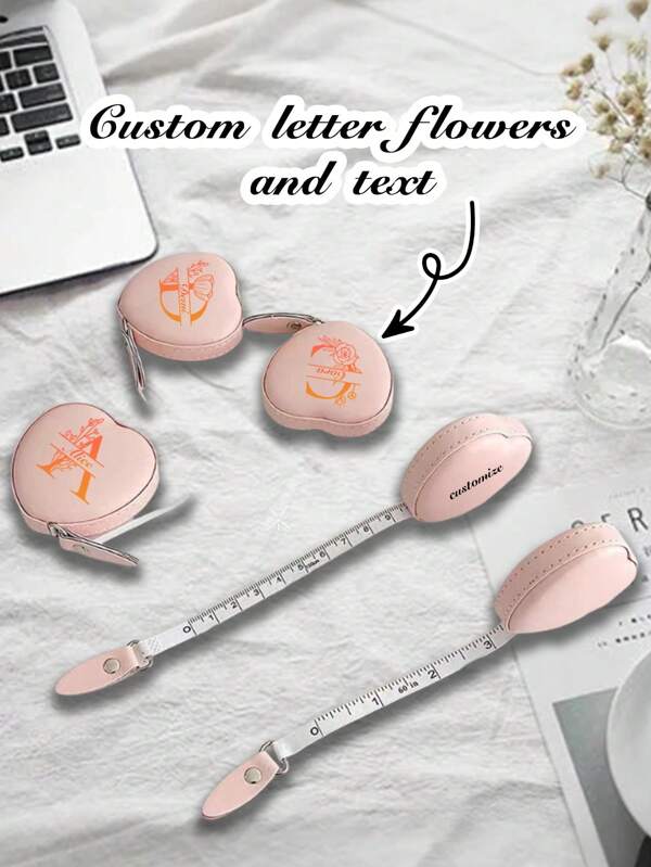 1pc Custom Heart Shape Mini Measuring Ruler, Custom Name And Fashion Design, Portable Cute PU Leather Tailor Sewing Tool, Clothes Measuring Ruler, One-Key Retract Ruler, Waist Circumference And Body Measuring Ruler