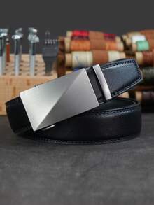 Genuine Leather Ratchet Belt For Men - Adjustable Automatic Buckle, Versatile Casual Business Style, Alloy Buckle, High-Quality Leather Panel, Easy To Wear And Suitable For Any Occasion Summer, School Fall, Autumn, Halloween Autumn-Winter Accessories,Suitable For Teens, Youth,Men,Casual, Outdoor, Athletic, Vacation, Graduation Gifts, Birthday, Daily Wear