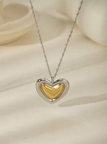 3 件欧美夸张不锈钢 18k 双色心形耳环和项链首饰套装，适合女性日常、节日、约会佩戴或送礼 - 雙色愛心 - 查看 2