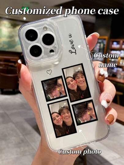 1pc Customized Name Phone Case, Personalized Name Design Phone Case For Apple, Photo Customized Phone Case, Upload Your Own Photo + Name + Signature To Create A Unique And Exclusive Design! Designed With A Niche High-End, -Worthy Aesthetic, Your Exclusive Memories Travel With You. The Printed Photos May Inevitably Have Some Pixelation Or Greenish Tint.