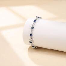 Crysdue Wedding Bridal Link Bracelet Brides Bridesmaids, Marquise Cubic Zirconia Tennis Bracelets Women Prom Jewelry - 02_藍色,銀色 7.5-9.1英寸 - 查看 8