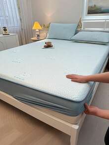 1件套小熊提花豆豆绒凉感儿童床罩，适合夏季清凉儿童床上用品，儿童床上用品，可机洗，儿童房装饰，床垫保护套，床垫罩