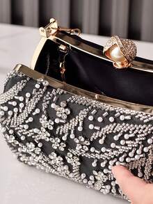 包包，女士包包，偏爱包包，女士晚宴包，重工，串珠旗袍包，年会婚礼新娘手拿包。 - 黑色 - 查看 2