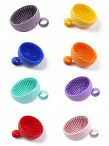 化妆刷清洁剂 - 优质硅胶刷子和防滑碗 - 轻松深度清洁所有面部刷子 - 多功能，美容刷毛清洁碗，硅胶化妆刷擦洗垫，清洁盒，便携式清洁器 - 彩色 - 查看 3