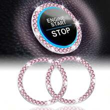 2 Stücke mit Strass verzierter Startknopf-Dekorationsring für das Auto, glitzerndes Auto-Innenausstattungs-Accessoire für Frauen, Startknopf-Abdeckung/-Aufkleber, Schlüssel-Zündung & Knauf-Glitzerring, bunt