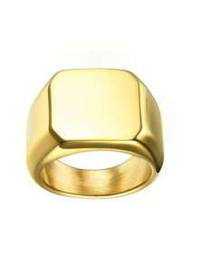 1pc Fashion Stainless Steel Square Glossy Male And Female Ring - Silver - View 6