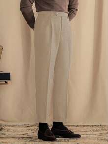 Mens Pants Wool Tweed Herringbone Vintage Dress Pant Trousers Regular Fit Suit Pants For Men - 香檳色 - 查看 2