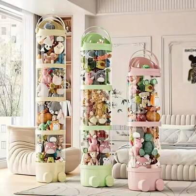 Four Layer Multifunctional Transparent Waterproof Cylindrical Plush Animal Toy Storage Bucket, Pet Toy Storage Artifact, Perfect Home Decoration, And A Great Choice For Mother's Day Gifts