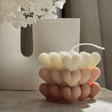 1 件心形立方体蜡烛模具，硅胶石膏模具，香薰蜡烛，情人节