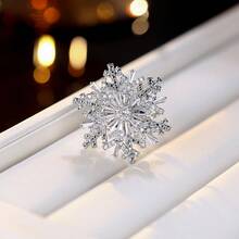 1 szt. Luksusowy, romantyczny, obrotowy, otwarty pierścień w kształcie płatka śniegu, elegancki design, odpowiedni na imprezę, bankiet, prezent świąteczny dla kobiet