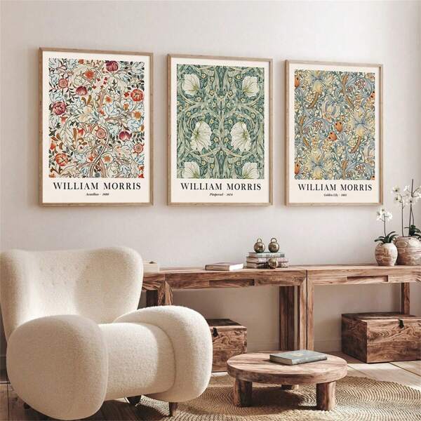 Un conjunto de 3 impresiones artísticas vintage de plantas y florales de William Morris, carteles de arte de exposición del Museo William Morris, impresiones de estilo Art Nouveau floral, arte de galería de pared, pósteres florales vintage, decoración estética para habitación, decoración de sala de estar, decoración del hogar, sin marco