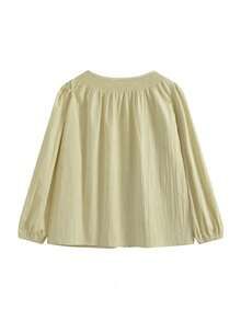 秋季新款温柔皱褶衬衫百搭宽松法式衬衫上衣 - 黃色 - 查看 4