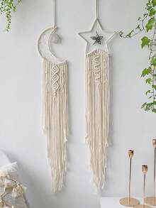 1pc Boho Macrame Woven Wall Hanging Crochet Crescent Moon Star Dream Catcher With Long Tassel Dream Catcher Wall Decor Handmade Bohemian Home Decor Decoration Art Craft For Kids Bedroom Dorm Room Excluding Lights Garden Lights Garden Decor Wedding Decor Room Decor Gifts Birthday Graduation - Multicolor - View 6