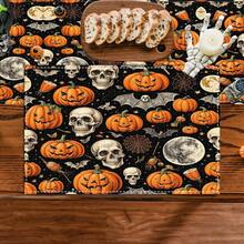 1pc/4pcs Halloween Linen Table Runner Placemats, Easy Clean Breakfast Mats For Kitchen, Home, Restaurant Decor With Pumpkin, Witch, Ghost Patterns Suitable For Kitchen, Dining Room, Living Room, Bathroom - Multicolor - View 13