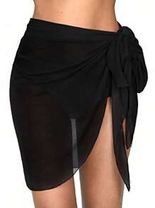 Women's Short Chiffon Beach Sarong Wrap Skirt, Sheer Swimsuit Cover Up Outer Wear