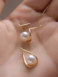 1 对女士奢华优雅十字水滴珍珠耳环，适合日常、派对、节日礼物，精致魅力