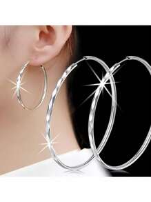 S925 Sterling Silver Ring Earrings Exaggerated Large Round Rhombus Pattern Ring Earrings Earrings Suitable For Valentine's Day Gift 6g/0.19oz