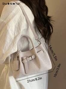 韩国手工编织手提包，时尚篮子包，通勤、购物、旅行、送礼等用途多样（配有小袋） - 淺灰紫 - 查看 2