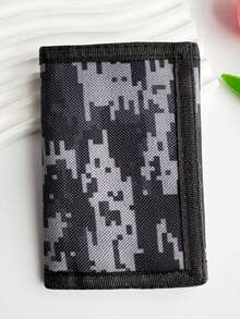 3 Fold Wallet, Cartoon Camo Print, Plaid Mosaic Style, Durable Polyester Material With Zipper Pocket & Key Ring, Suitable For Daily Coin Purse - Multicolor - View 11