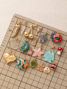 1pc Summer Fashion Ocean Style Shell, Sea Turtle, Delicate Orange & Blue Small Fish DIY Pendant, 18K Gold Plated, Anti-Oxidation, Suitable For Casual Daily Wear - Multicolor - View 3