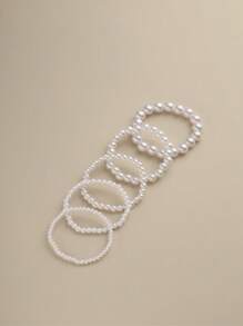 5pcs/Set Elegant French Style Faux Pearl Beaded Layered Bracelet Set, Suitable For Women's Daily, Party, And Formal Occasions