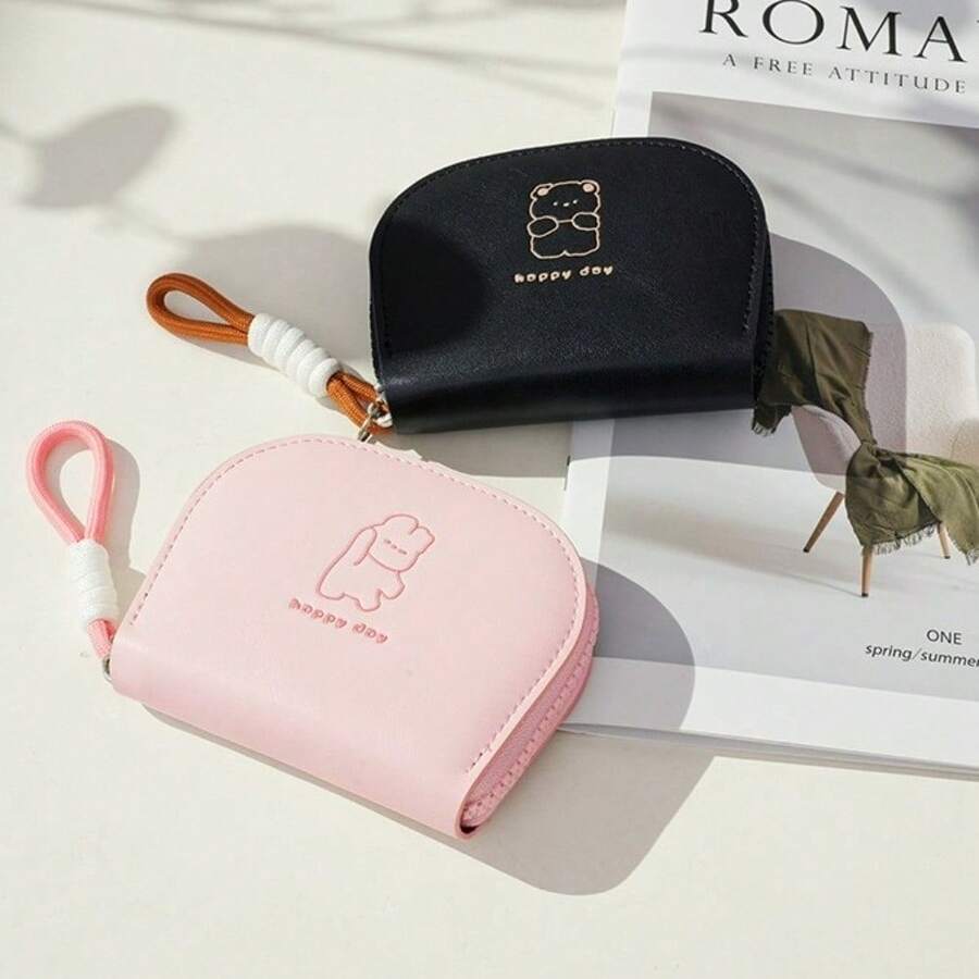 可爱熊猫女士短款钱包风琴卡包拉链零钱包钱夹休闲手拿包便携女孩PU皮革零钱包女士钱包迷你钱包钱包卡包钱包腕包