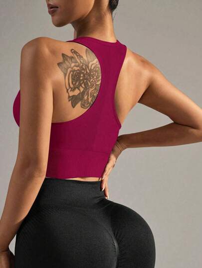 Yefecy Sports Bras Women High Support, Seamless Padded Racerback Yoga Gym Running Workout view 2