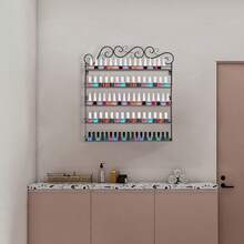 Five Layer Iron Nail Polish Display Rack - Black  Wall-Mounted Metal Nail Polish Display Rack, Simple Floating Wall Mount Shelves, Essential Oil And Perfume Combo Rack, For Nail Salon - Schwarz - Übersicht 3