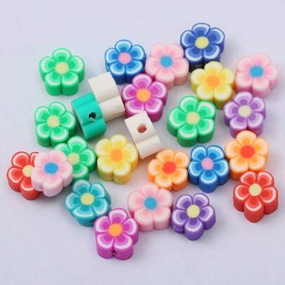 100 حبة من الخرز اللين بأشكال فاكهة وزهور ذو ثقب مستقيم للاستخدام في صنع سوار، قلادة، سلسلة مفاتيح، مستلزمات المجوهرات DIY