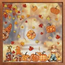 ZAWE 9 Sheets Fall Window Clings Gnomes Scarecrow Pumpkins Maple Leaves DoubleSided Window Decals Stickers For Autumn Thanksgiving Party Home Classroom Office Decorations