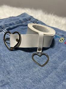 Women's PLUS SIZE Heart Belt With SILVER Pendant - White - View 3