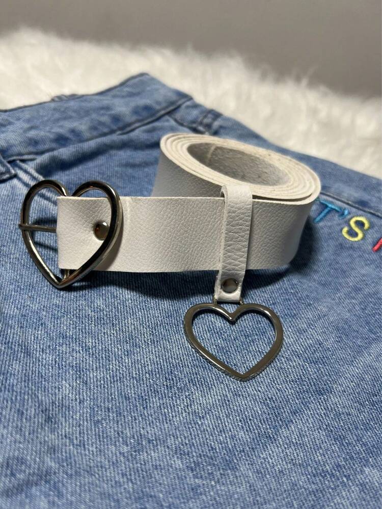 Women's PLUS SIZE Heart Belt With SILVER Pendant - 白色 - 查看 3