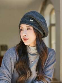 1 pezzo Berretto basco lavorato a maglia di colore unito da donna, cappello alla moda, versatile copricapo caldo per protezione delle orecchie in autunno/inverno per uso esterno