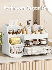 Makeup Organizer With Brush Holder, Lipstick Organizer, Large Bathroom Countertop Organizer, Nail Polish Organizer, Skin Care Storage, Make Up Organizers For Storing Lipsticks, Nail Polishes, Perfumes, White Makeup Organizer Storage Organizer Vanity Organiser Bathroom Organizer Perfume Organizer Jewelry Organiser Hair Accessories Organizer Jewelry Box Organization And Storage For Dorm Room Essentials College Makeup Brush Holder Desk Accessories Nail Supplies Vanity Accessories Travel Essentials Bathroom Accessories Bathroom Decor Room Decor Summer, Valentines Gift - 白色 - 查看 5