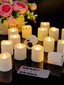 12 Pcs Flameless LED Wishing Candles, 200+ Hours Flickering Electric Tea Lights, LED Tea Lights With Timer Flicker, Miniature Flameless Candle Tea Lights, Warm White Battery Powered Tea Lights For Wedding, Anniversary, Engagement, Romantic Decor, Christmas Party, Halloween Decor, Home Indoor Decoration - 暖白光 - 查看 1