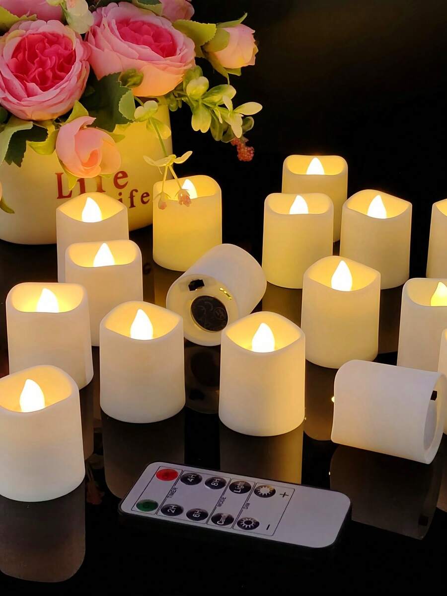 12 Pcs Flameless LED Wishing Candles, 200+ Hours Flickering Electric Tea Lights, LED Tea Lights With Timer Flicker, Miniature Flameless Candle Tea Lights, Warm White Battery Powered Tea Lights For Wedding, Anniversary, Engagement, Romantic Decor, Christmas Party, Halloween Decor, Home Indoor Decoration - 暖白光 - 查看 1