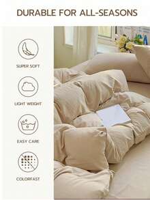 3pcs Solid Color Washed Soft Bedding Set - Khaki - View 8