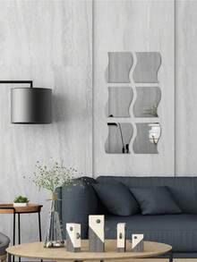 6/12片/套 波浪几何镜面墙贴，3D艺术DIY亚克力镜面墙贴，自粘防水墙贴，适用于家居客厅卧室沙发电视背景墙装饰、办公室墙面装饰，无需钻孔防水镜面贴片，易于安装且用途广泛，返校必备，撕掉外层保护膜！最佳生日礼物（仅供装饰，不可用作镜子，可能会导致变形），家居装饰，返校房间装饰，学习用品