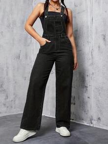 Women's Jeans, Y2K Style Overalls, Jumpsuits, Cargo Pants, Waist-Cinching And Hip-Lifting, Loose And Slimming, Suitable For All Seasons, Multiple Pockets And Simple Style Design, Perfect For Outdoor Wear, Cocktail Parties, Parties, Christmas, Nightclubs, Banquets, Film Festivals, Cinemas, Balls, Cocktail Parties, Bars, Weddings, Graduation Ceremonies, Homecoming, Birthday Parties, Rebellious Girls Festival-Themed Parties, Outdoor Outfits, Streetwear, Fashion Shows, Dates, Working Outside, Country-Style Women's Clothing, The Best Women For Going Out, Ladies' Vacation Clothing, Pantalón Jean Mujer,Women Clothes,Jeans Para Mujer,Pantalones De Mujer Jean,Ropa De Mujer,Tall Jeans Women,Y2k Clothes,Going Out Outfits,Holiday Outfits For Women,Vacation Outfits Women,Club Outfits For Women,New Years Outfit Women,Holiday Outfits For Women - 黑色 - 查看 2