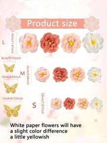 24pcs/12pcs Crinkle Paper Butterfly Decorations, DIY Wedding Home Decor, Beige And Lotus Pink Paper Flowers Party Background Set, Suitable For Birthday Party, Wedding Decor, Proposal Party, Wall, Arch, Valentine's Day, Mother's Day, Romantic Ambiance