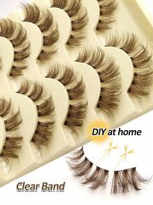 Rikuaild 5 Pairs Cartoon Style False Eyelashes, Brown, Anime Style, Natural Fluffy Soft Brown Lash Extension, Transparent Band Tail, Cat Eye Shape, Reusable, DIY Natural Lashes - Cat eye Lashes - View 5