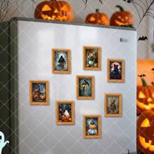 1/8/16/24pcs Vintage Ghost Fridge Magnet Wooden Gold Picture Frame Mini Magnetic Refrigerator Decoration For Home Cabinet Halloween Party Gift