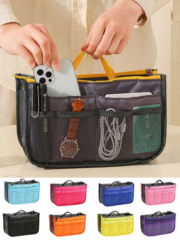 Purse Organizer Handbag Tote Bag Organizer Insert Multifunctional Cosmetic Bag, Double-Layer Zipper Bag, Medium Bag, Toiletry Storage Bag, Tote Liner Bag - Waterproof Nylon Perfect Cosmetics Travel Pouch For Make Up Simple Foldable Storage Bag Multifunctional Organizer Korean Fashion Nylon Waterproof Men Women Tote Bag