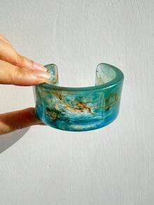 1pc Springtime Fresh Green Gradient Square & Circle Thick Resin Bracelet, Fashionable & Versatile Women's Jewelry, Personalized Gift - Multicolor - View 17