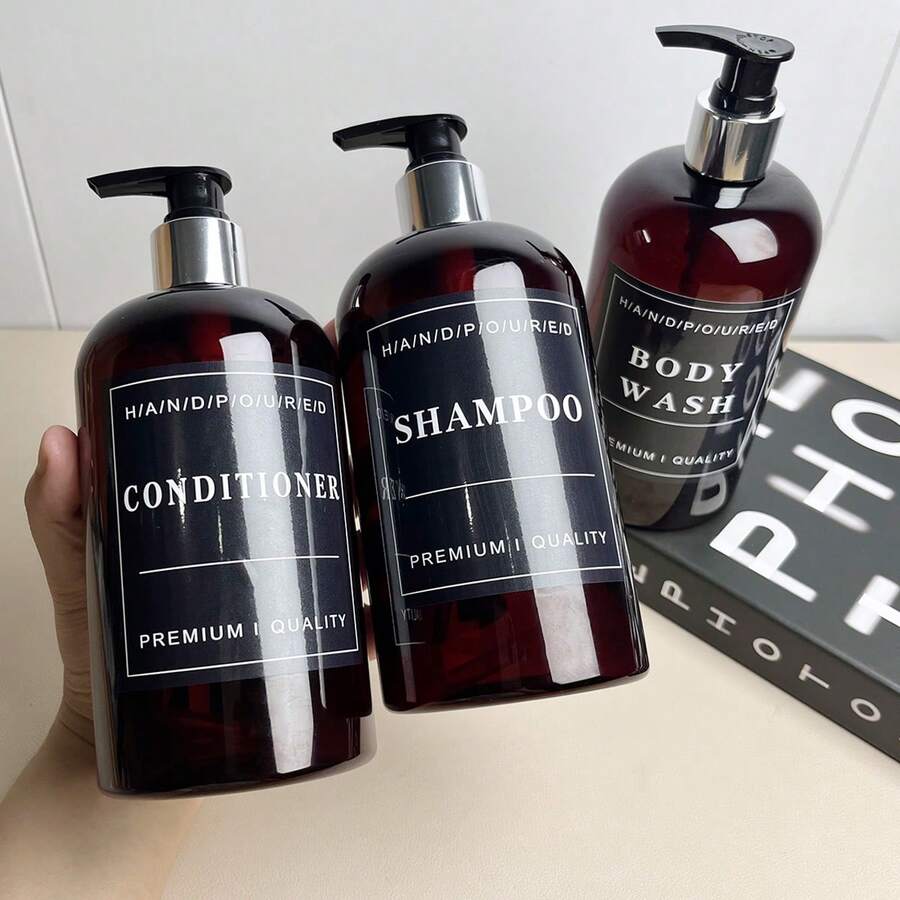 3 件套浴室洗发水分配器套装，可再填充泵瓶 500 毫升 - 彩色 - 查看 1